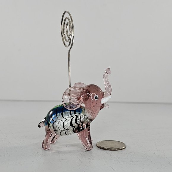 Vintage Art Glass Elephant Note Photo Memo Card Holder Business Card *CHIPPED* - Picture 10 of 10